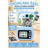 Wair Teknoloji Dinozor Temalı Çocuk Dijital Fotoğraf Makinesi Termal Baskılı Kamera Selfie Kameralı Türkçe Menü - Mavi