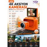 Wair Teknoloji Mini 4K Wifi Aksiyon Kamerası Açılabilir Selfie Ekranı Manyetik Şarj Kutulu Vlog Kamerası - Turuncu