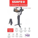 Wair Teknoloji Şarjlı 3 Eksenli Gimbal Sabitleyici Uygulama Joystik Kontrollü 360° Yüz Takip Zoom Ayarlı Gimbal - Siyah