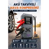 Wair Teknoloji Taşınabilir Akü Takviyeli Hava Kompresörü 6000MAH Şarjlı Lastik Şişirme Cihazı 150 Psı Powerbank LED Işıklı Dijital Göstergeli - SİYAH