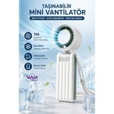 Wair Teknoloji Taşınabilir Mini Vantilatör Soğutuculu 199 Kademeli 2000 Mah Şarjlı Katlanabilir Boyun Askılı Masaüstü Fan - Beyaz