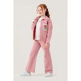Waka Waka Kids Store Kabartma Baskılı T-Shirt Püsküllü Kot Ceket Pantolonlu Kız Çocuk 3lü Takım - Pembe - 7 Yaş