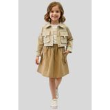 Waka Waka Kids Store Kız Çocuk Bej Crop Ceket ve Camel Etekli 3'lü Takım - Çok Renkli