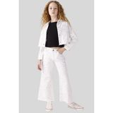 Waka Waka Kids Store Kız Çocuk Beyaz Denim Takım - Desenli Kısa Ceket ve Ispanyol Paça Pantolon Seti - 11 Yaş - Çok Renkli