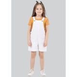 Waka Waka Kids Store Kız Çocuk Beyaz Jean Salopet Şort ve Hardal Fitilli Tişört Takım - 7 - 8 Yaş - Çok Renkli