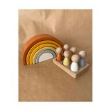 Waldorf 6 Parçalı Gökkuşağı 6 Lı Peg Bebek Tabla Seti Pastel Renk Eşleştirme Kahve- Sarı Renk