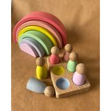 Waldorf 6 Parçalı Gökkuşağı, 6 Lı Peg Bebek Tabla Seti Pastel Renk Eşleştirme - Pembe