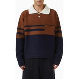 Wales Bonner Yün Karışımlı Calm Oversize Polo Kazak, Vintage Spor Esintisi - Kahverengi