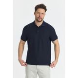Walfer Erkek Açık Lacivert Likralı Pamuk Karışımlı Yaka Detaylı Slim Fit Kıvrılmaz Yaka Polo Yaka Tişört - 3XL