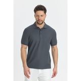 Walfer Erkek Antrasit Likralı Pamuk Karışımlı Yaka Detaylı Slim Fit Kıvrılmaz Yaka Polo Yaka Tişört - 3XL