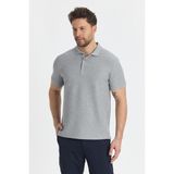 Walfer Erkek Gri Likralı Pamuk Karışımlı Yaka Detaylı Slim Fit Kıvrılmaz Yaka Polo Yaka Tişört - XL