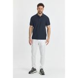 Walfer Erkek Lacivert Likralı Pamuk Karışımlı Yaka Detaylı Slim Fit Kıvrılmaz Yaka Polo Yaka Tişört - 2XL