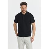 Walfer Erkek Siyah Likralı Pamuk Karışımlı Yaka Detaylı Slim Fit Kıvrılmaz Yaka Polo Yaka Tişört