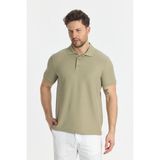 Walfer Erkek Vizon Likralı Pamuk Karışımlı Yaka Detaylı Slim Fit Kıvrılmaz Yaka Polo Yaka Tişört - 2XL