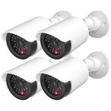 WALI Bullet Dummy Sahte Simüle Gözetleme Güvenlik CCTV Kubbe Kamera İç Mekan Dış Mekan Bir LED Işıklı, Uyarı Güvenlik Uyarısı Çıkartma (TC-W4), 4 Paket, Beyaz