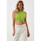 Walk In Love Geometrik Fistolu Fileli Belden Lastikli Kolsuz Yazlık Spor Crop Bluz Fosfor Neon - 36 - Yeşil