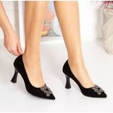 Walk Women Walk Kadın Topuklu Ayakkabı Siyah Süet Malzeme ile Şık ve Rahat Günlük Kullanım
