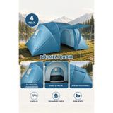 Walke 4 Kişilik Çift Bölmeli Aile Kamp Çadırı Su Geçirmez Polyester 460x230x185 cm Mavi