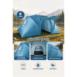 Walke 6 Kişilik Çift Bölmeli Aile Kamp Çadırı Su Geçirmez Polyester 490x280x200 cm Mavi