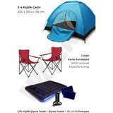 Walke Kırmızı Lüks Kamp Seti 4 Kişilik Çadır+ Çift Kişilik Yatak+ 2 Sandalye + Pompa+ 2 Yastık