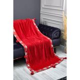 Walke Yılbaşı Temalı Kırmızı Ponponlu Battaniye 200X105CM - 100 x 200 cm