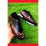 Walked Erkek Çocuk Bilek Boğazlı Çoraplı Dişsiz Düz Halı Saha Krampon Siyah Futbol Ayakkabısı-Dar Kalıptır