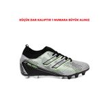 Walked Gümüş Renk Yarım Boğaz Çorap Bilekli Erkek Çocuk Çivili Dişli Krampon Halı Saha Futbol Spor Ayakkabı-Dar Kalıptır