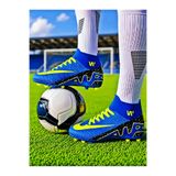 Walked Yetişkin Erkek Çocuk Çivili Dişli Krampon halı Saha Mavi Futbol Spor Ayakkabı Boğazlı Çoraplı Bilekli
