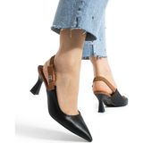 Walkenzo 154 Kadın 8 Cm Topuklu Arkası Açık Stiletto Ayakkabı Siyah Cilt