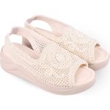 Walkenzo 4708 Kadın 5 cm Dolgu Topuklu Örgü Sandalet - Krem