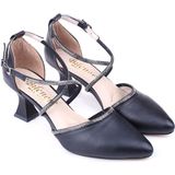 Walkenzo 4845 Kadın 6 cm Topuklu Taşlı & Cilt Ayakkabı Siyah
