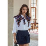 Walkenzo Bohem Stil Etnik Desenli Kadın Omuz Şalı - Mavi
