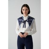 Walkenzo Geometrik El İşi Desenli Zarif ve Modern Stil Kadın Omuz Şalı Lacivert