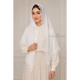 Walkenzo İğne Oyası El İşçiliği Gibi Mevlüt Örtüsü | Çeyizlik Namaz Başörtüsü Şal 70x150 cm-BEYAZ
