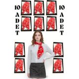 Walkenzo Türk Bayrağı Desenli Şık Kadın Kravat Fular (10 Adet) - Kırmızı - Beyaz - Kırmızı