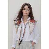 Walkenzo Vintage Desenli İpeksi Kumaş Özel Kesim Kadın Fular Omuz Şalı Çok Renkli