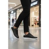 Walkway Siyah-Beyaz Büyük Numara Bağcıklı Erkek Yürüyüş ve Spor Ayakkabı Sneaker 158