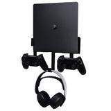 Wall Mount for PS4 Slim, PS4 Slim Wall Mount with Detachable 2 Controller Holder & Headphone Hanger, Metal Stealth Stand for Playstation 4 Slim
