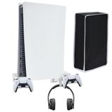 Wall Mount Holder for Playstation 5(PS5), 5 in 1 Sturdy Wall Mount Bracket for PS5 , Detachable Controller & Headphone Holder , Heat Dissipation,with Spirit Level and Non-Slip Mat (with dust cover)