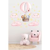 WALLHUMAN Soft Pembe Uçan Balon ve Sevimli Hayvanlar Çocuk Odası Duvar Sticker Seti, Cam Sticker