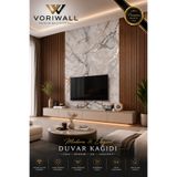 WALLORA Voriwall Premium Mermer Desenli Çıtalı TV Ünitesi Arkası Duvar Kağıdı | Modern Salon Dekoratif Duvar Kaplaması