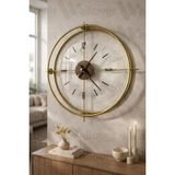 Wallover Design Büyük Boy Jumbo Bej/ceviz Kırılmaz Camlı (Tamperli) Sessiz Metal (Paslanmaz) Duvar Saati 55X55 - Altın