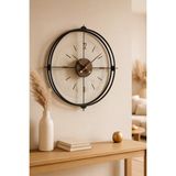 Wallover Design Büyük Boy Jumbo Bej/ceviz Kırılmaz Camlı (Tamperli) Sessiz Metal (Paslanmaz) Duvar Saati 55X55 - Siyah