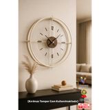 Wallover Design Büyük Boy Jumbo Bej/ceviz Kırılmaz Camlı (Tamperli) Sessiz Metal (Paslanmaz) Duvar Saati 55X55