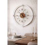 Wallover Design Büyük Boy Jumbo Sessiz Duvar Saati, Beyaz/ceviz Detaylı Sessiz Metal (Paslanmaz) Duvar Saati 55X55 - Beyaz - Ceviz - 50 x 50