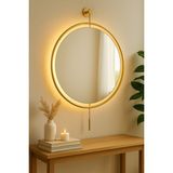 Wallover Design Büyük Boy Massivve Gold 50 cm Kablosuz Pilli LED Ayna, Makyaj Aynası, Dresuar Aynası Modern Dekoratif Duvar Aynası - Altın - 50 x 75