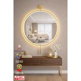 Wallover Design Büyük Boy Massivve Gold 50 cm Kablosuz Pilli LED Ayna, Makyaj Aynası, Dresuar Aynası Modern Dekoratif Duvar Aynası - Altın - 60 x 75