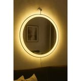 Wallover Design Büyük Boy Massivve Gold 50 cm Kablosuz Pilli LED Ayna, Makyaj Aynası, Dresuar Aynası Modern Dekoratif Duvar Aynası - Beyaz - 60 x 75