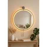 Wallover Design Büyük Boy Massivve Gold 50 cm Kablosuz Pilli LED Ayna, Makyaj Aynası, Dresuar Aynası Modern Dekoratif Duvar Aynası - Gümüş - 50 x 75