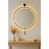 Wallover Design Büyük Boy Massivve Gold 50 cm Kablosuz Pilli LED Ayna, Makyaj Aynası, Dresuar Aynası Modern Dekoratif Duvar Aynası - Siyah - 60 x 75